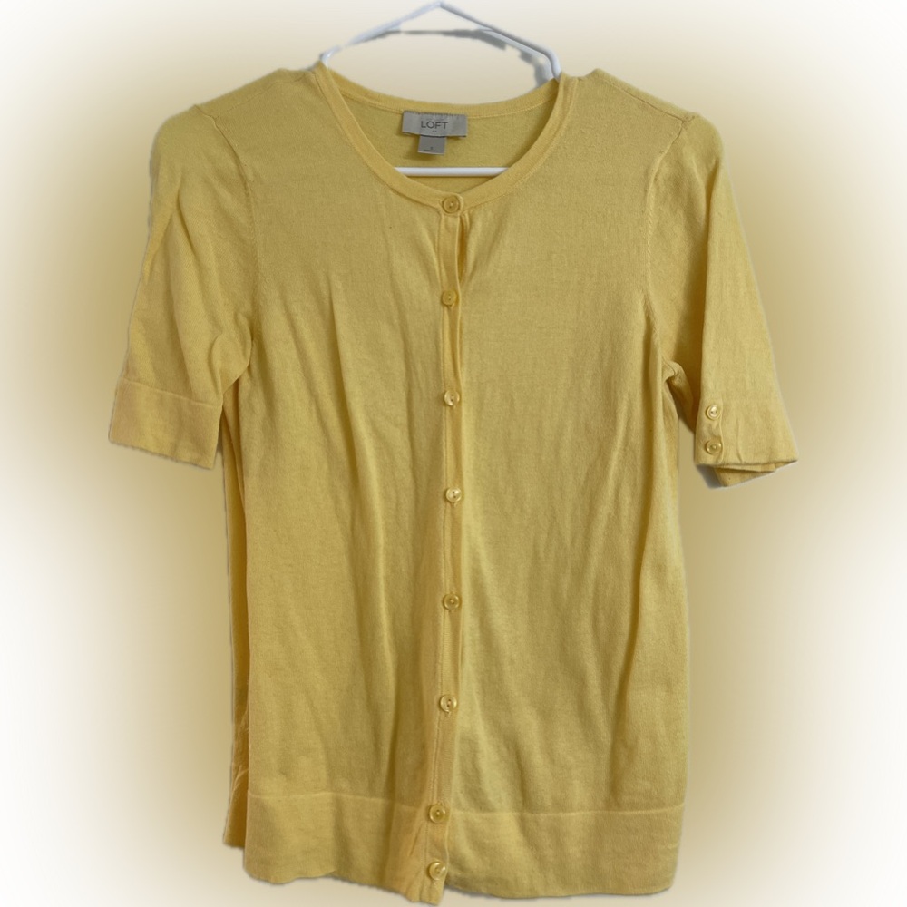 LOFT Sunny Yellow Knit Short-Sleeved Cardigan